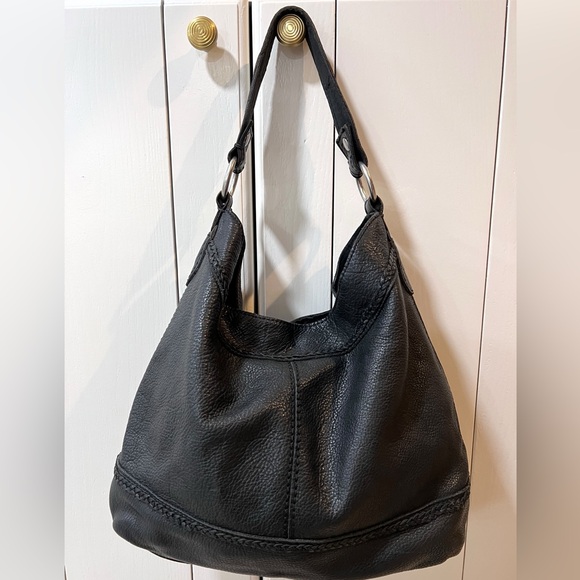 LUCKY BRAND JOSHUA TREE HOBO BAG LARGE BLACK PEBBLE LEATHER EUC - Picture 2 of 8